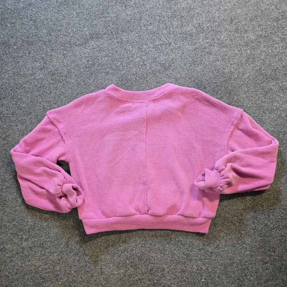 Free People Sweater Women Medium Pink Oversized Textured Long Sleeve Boxy Casual
